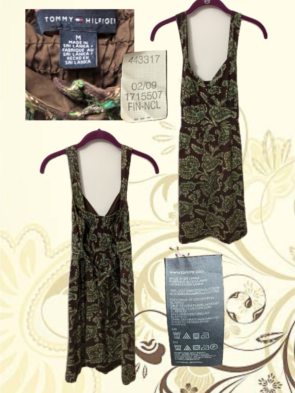 Tommy Hilfiger Brown Tank Dress with Green Paisley Print